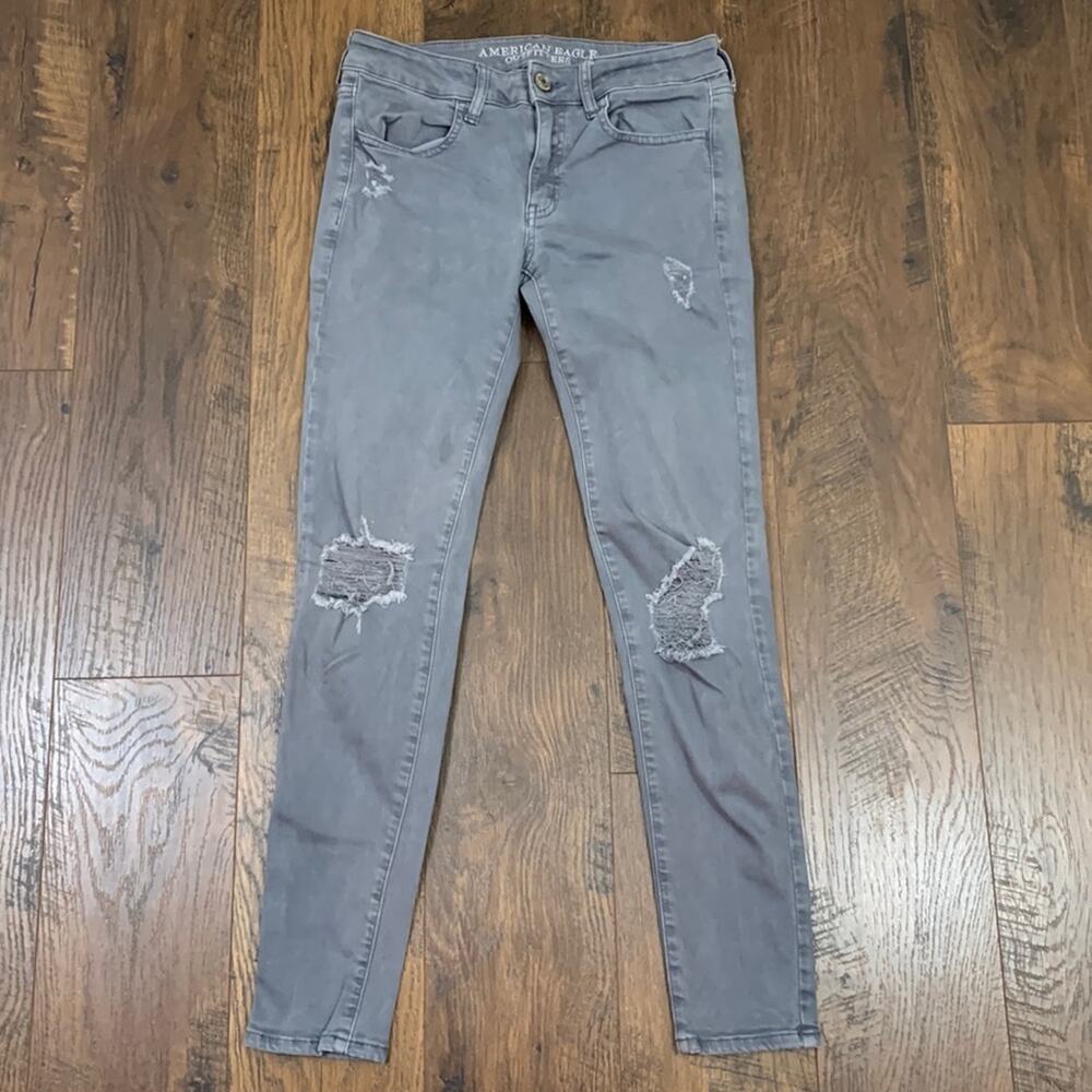 American Eagle Super Stretch Twill Distressed Gray Jegging Jeans